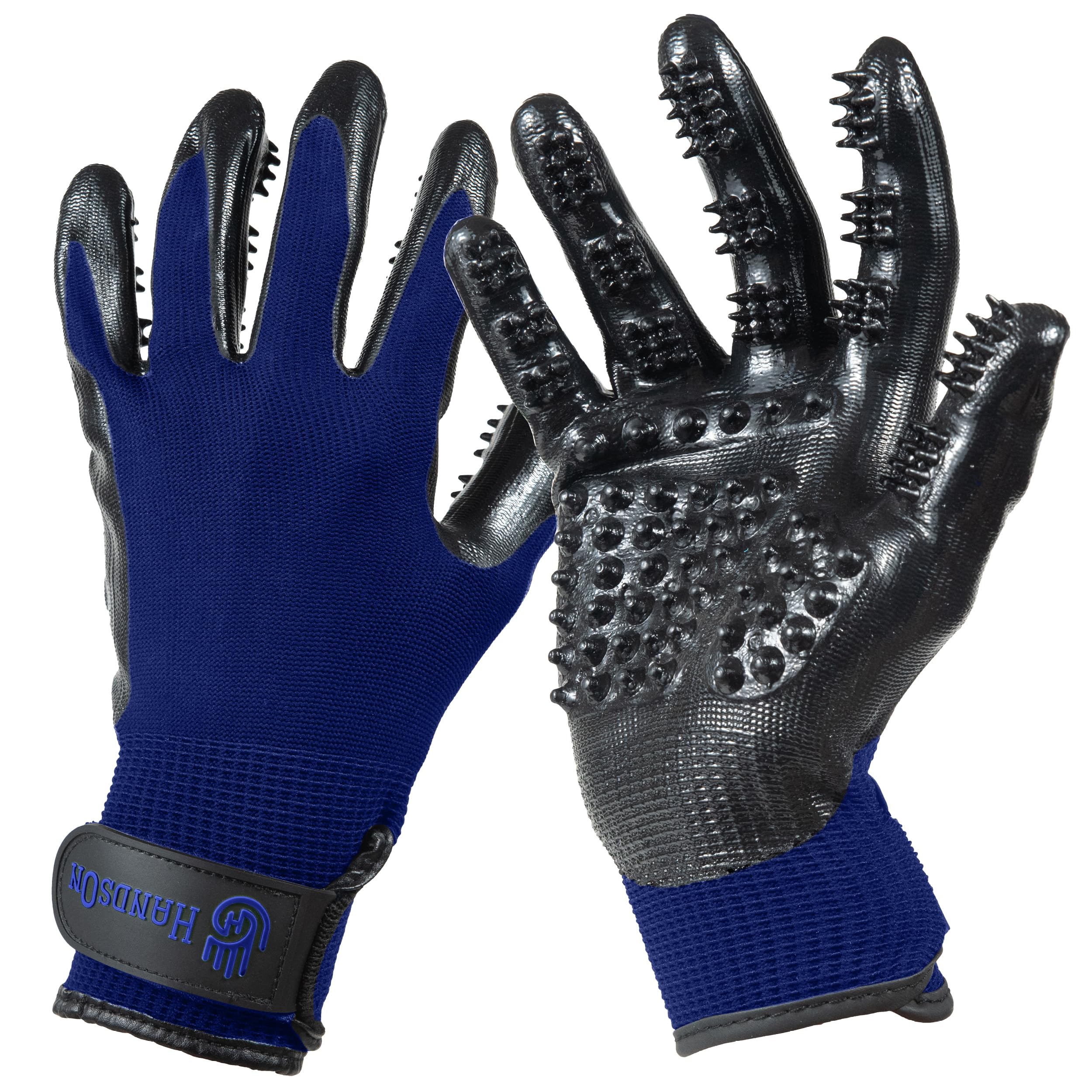 Guantes H HANDSON para cuidado de mascotas y pelo suave, ideal para cepillado diario.