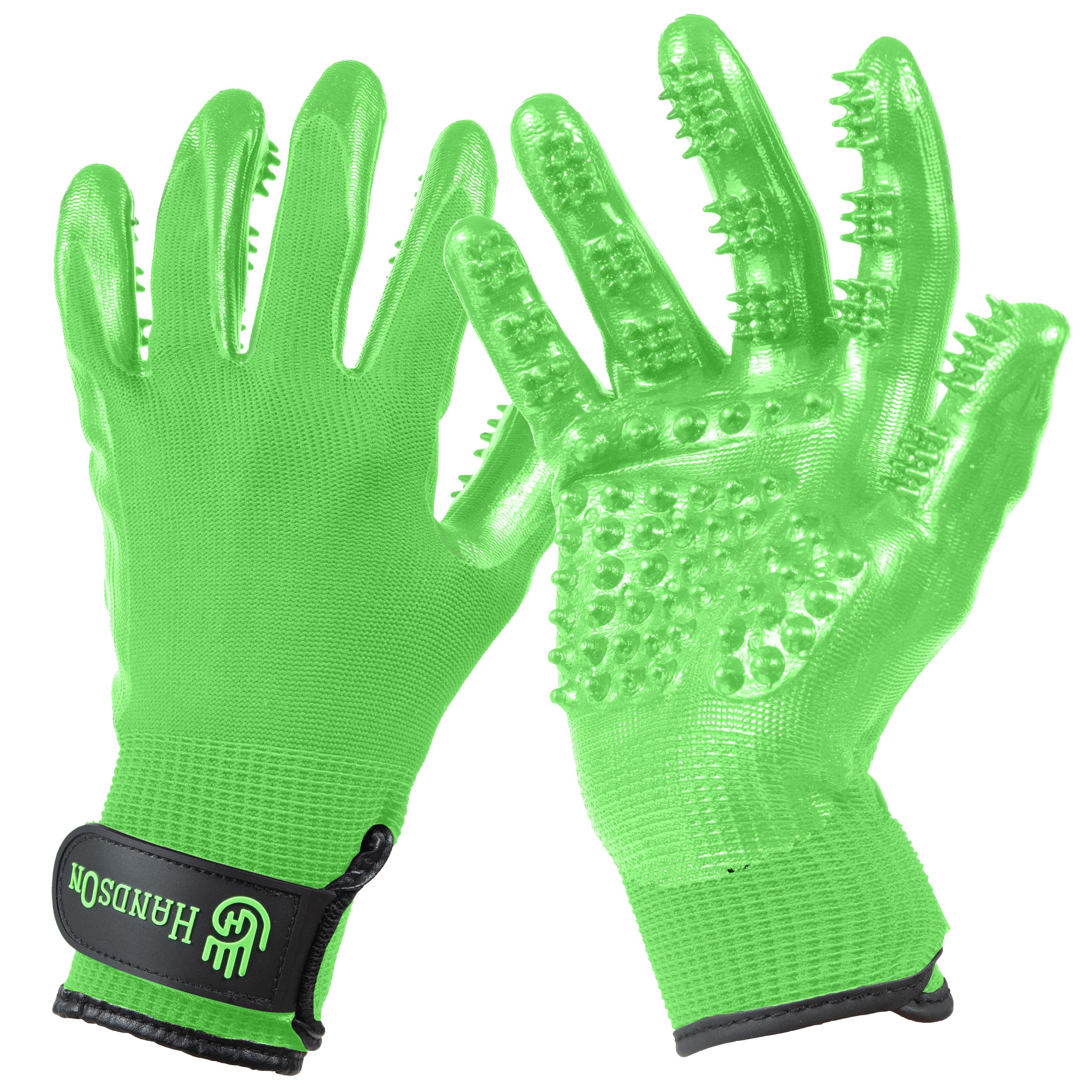 Guantes H HANDSON para cuidado de mascotas, enfoque limpieza suave y eficaz.