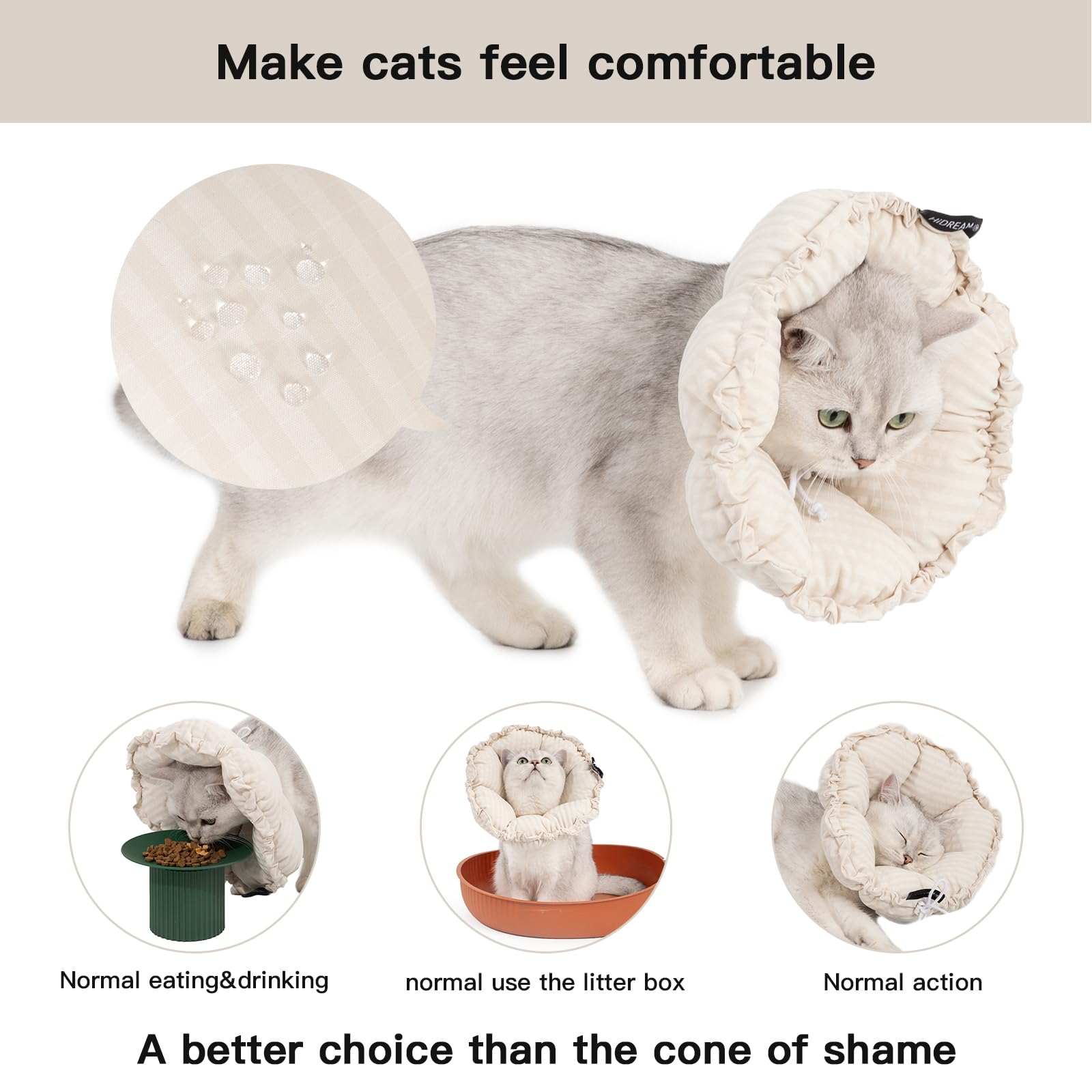 H HIDREAM cono para gato con ajuste elástico, brinda ajuste seguro y cómodo.