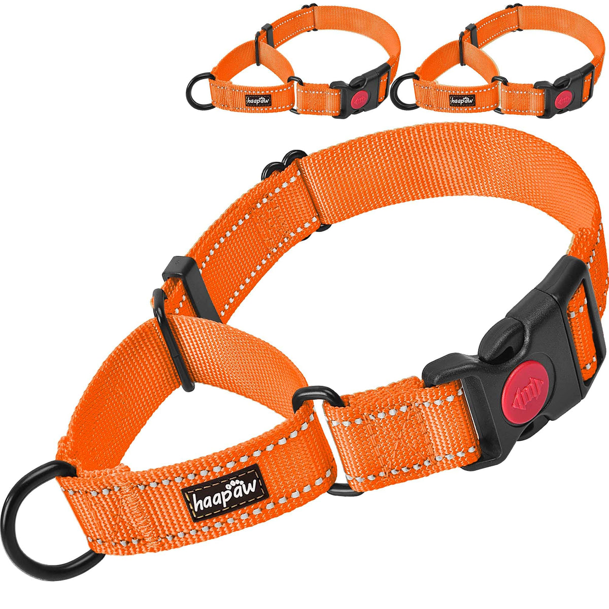 haapaw collar martingale con cierre de liberación rápida en naranja, facilita poner y quitar.