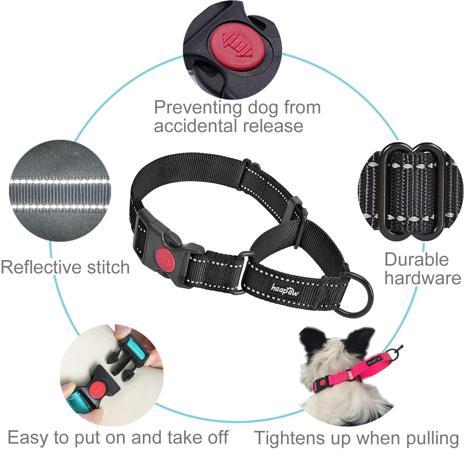 Haapaw collar martingale reflectivo para caminatas nocturnas y mayor visibilidad.