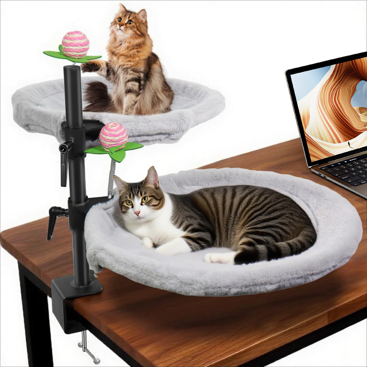 Haijunnm Cama Doble para Gatos - Escritorio con giro 360 para trabajar junto a felinos