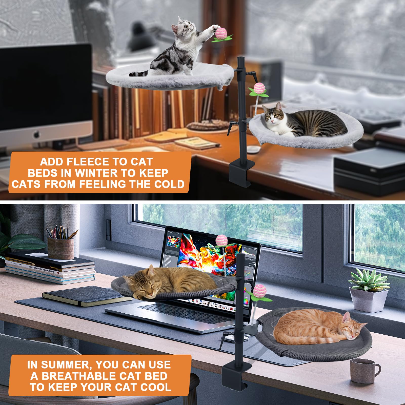 Haijunnm Cama Doble para Gatos - Tejido respirante de doble capa para aire fresco