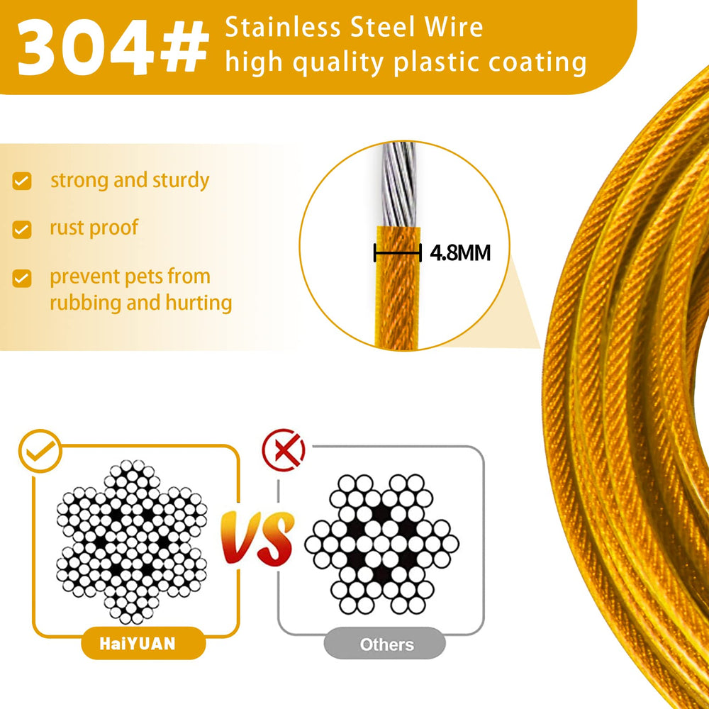 HaiYUAN cable para perros 20 pies, acero resistente y anti mordida para uso prolongado