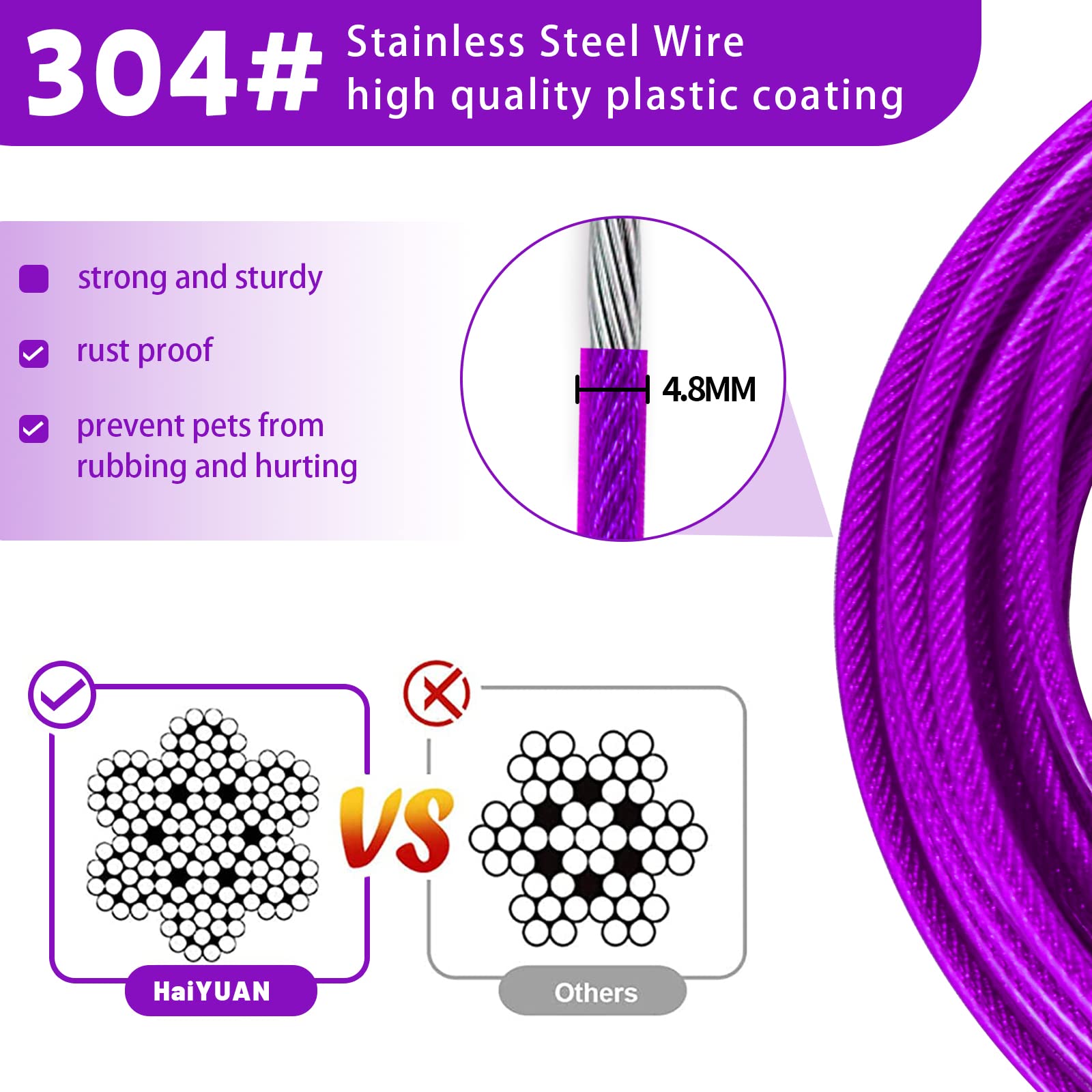 HaiYUAN cable de 20ft con anillos de acero gruesos para mayor seguridad