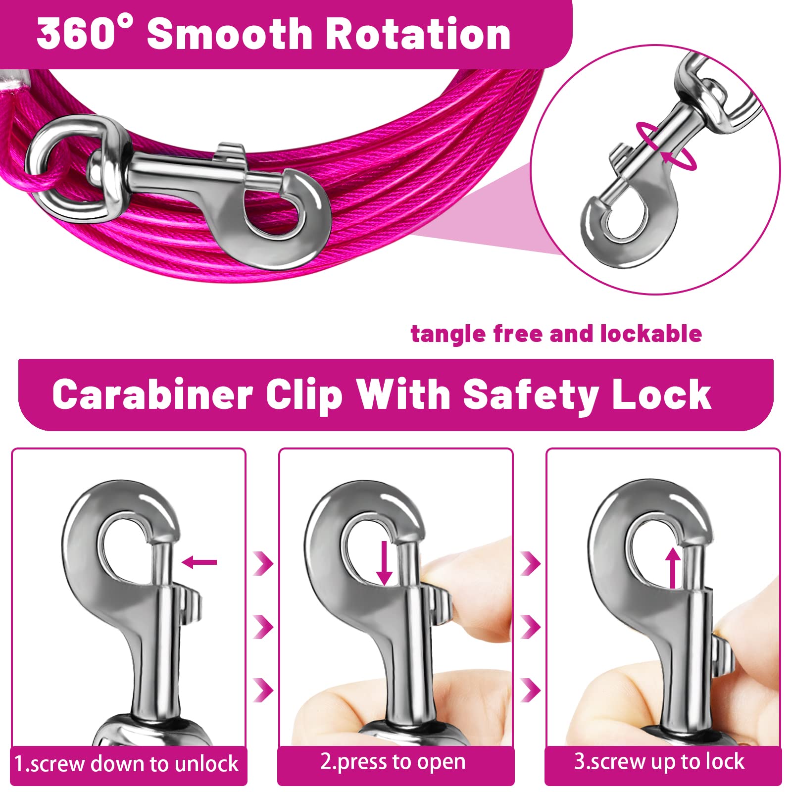 HaiYUAN cable para perro con clip giratorio 360°, mayor movilidad