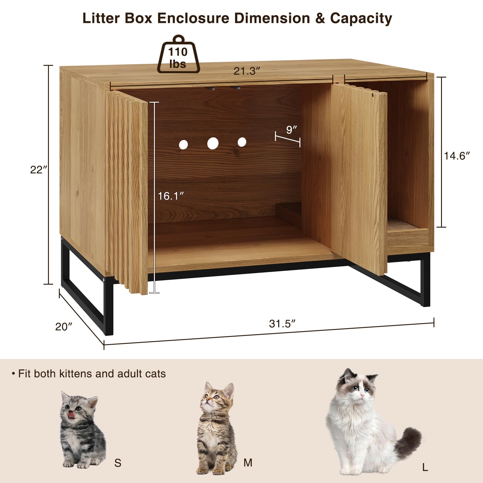 Halitaa caja-arena-gato-oculta-puertas-dobles, privacidad para el gato y buena ventilación.