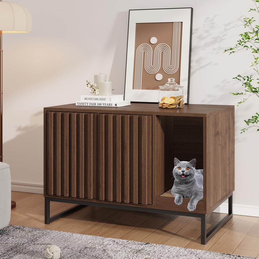 Halitaa caja-arena-gatos mueble-oculto-nogal, solución limpia y privada para su gato.