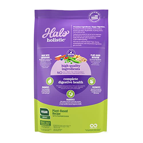 Halo Holistico comida seca vegetal para perros con superalimentos y nutricion equilibrada.