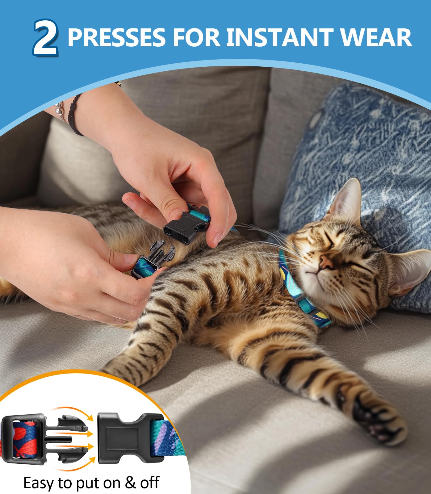 Arnés Halypet diseño adaptable para gatos de distintos tamaños.