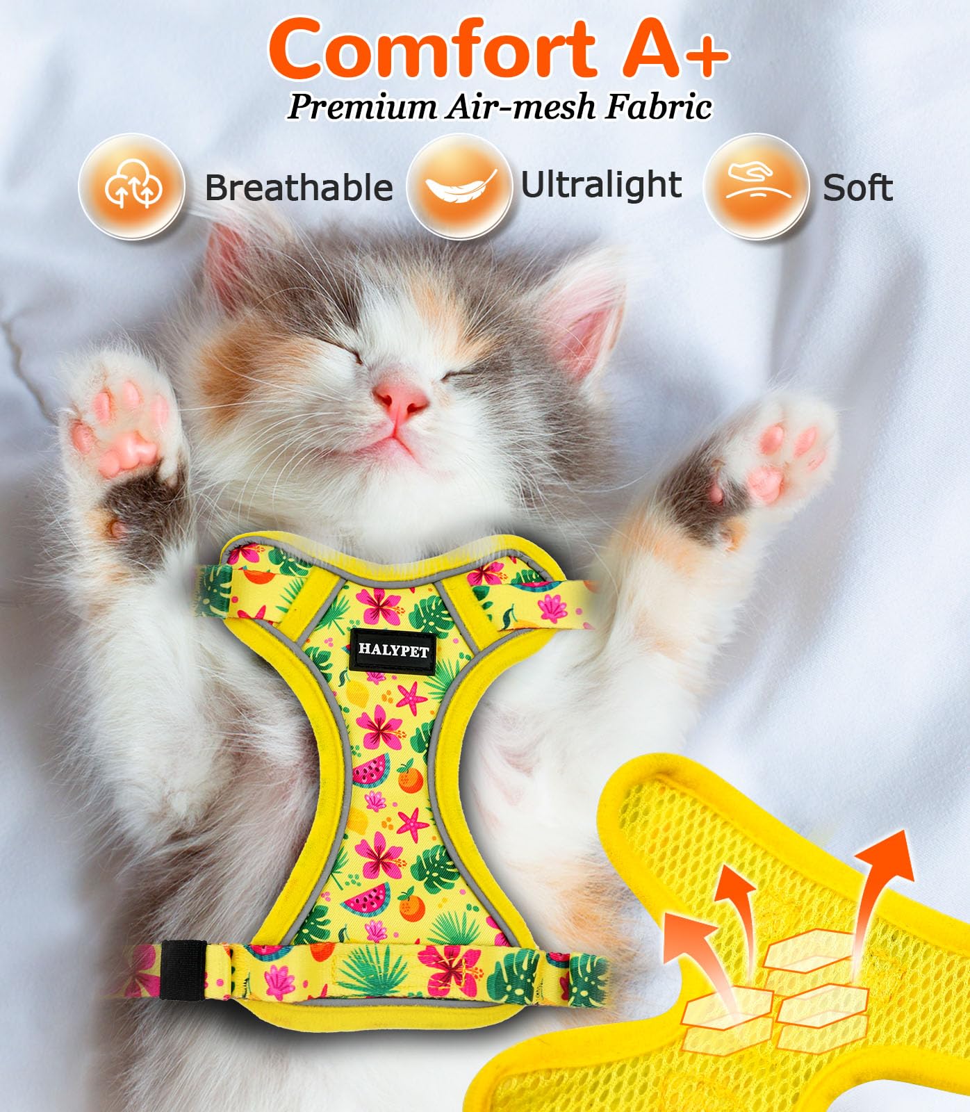Arnés Halypet para gato tallas XS S M para un ajuste personalizado.