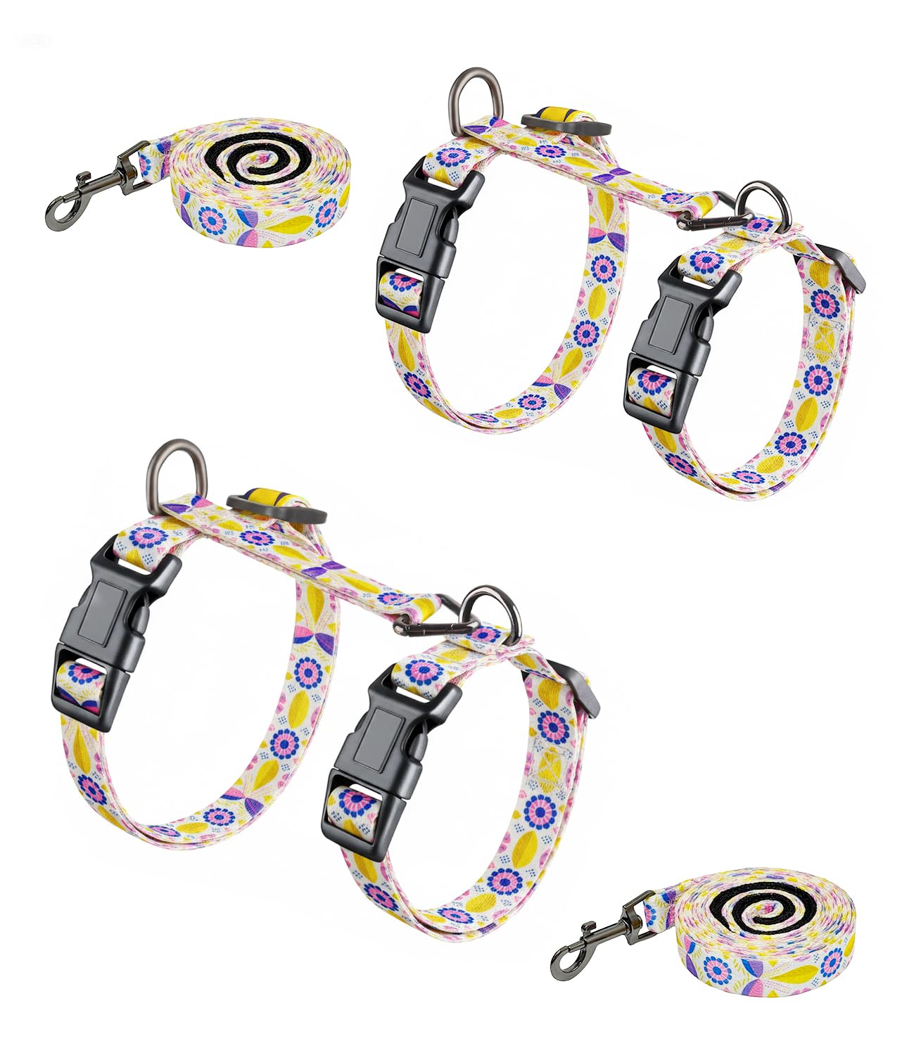 Arnés Halypet para gatos con diseño pastel floral, cómodo para paseos.