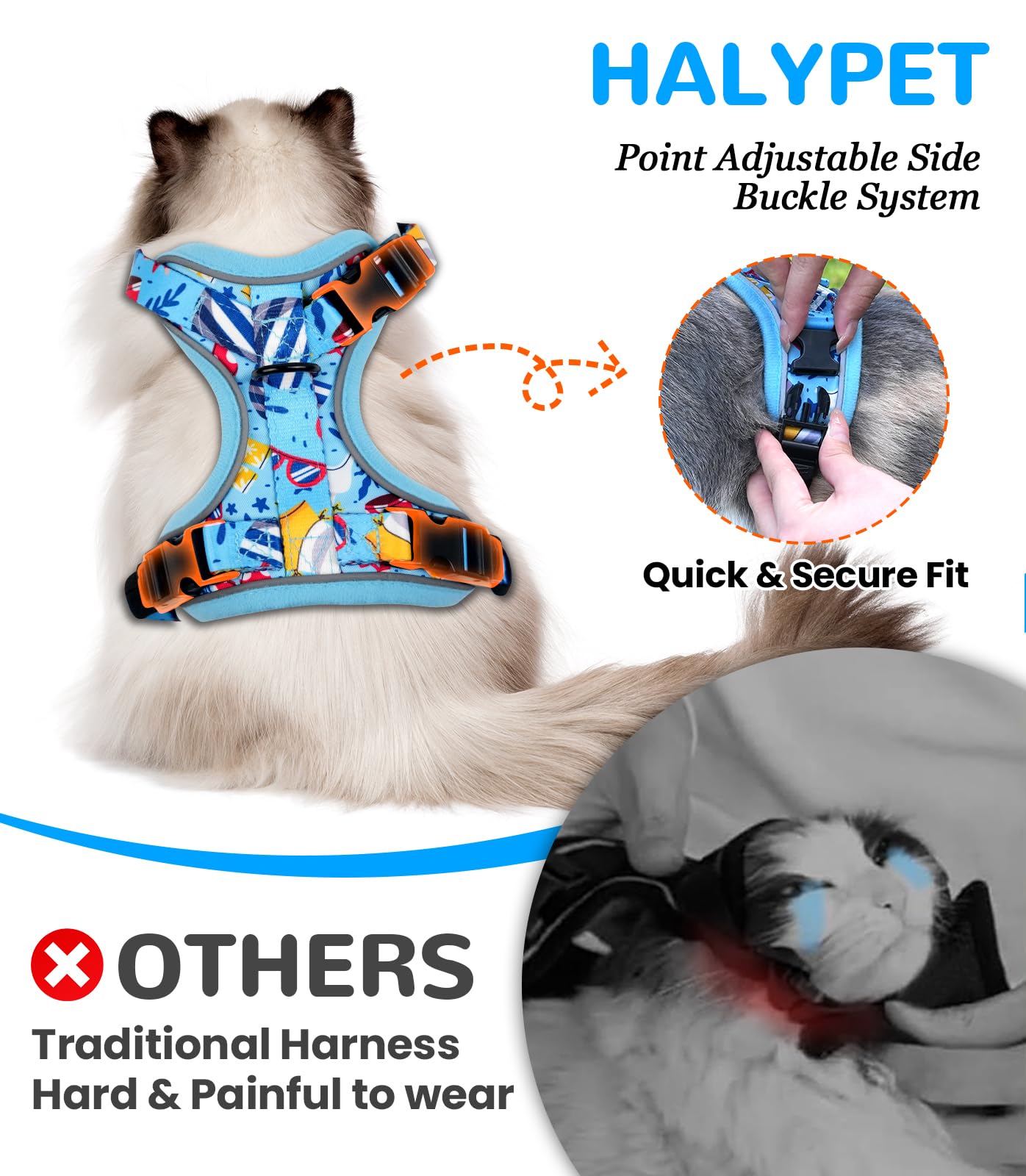 Halypet uso cómodo todo el día para gatos activos.
