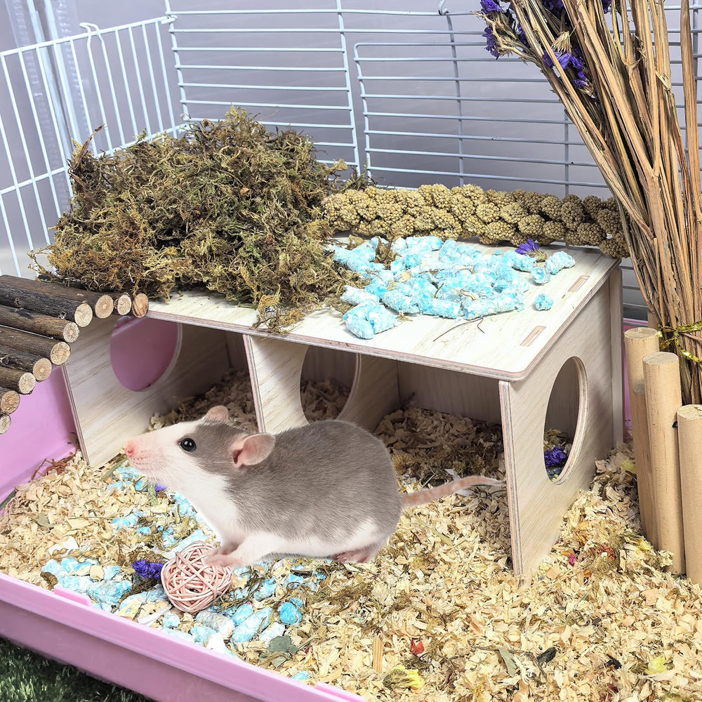 Hamiledyi dos cámaras-túnel de madera, opción versátil para mascotas pequeñas.