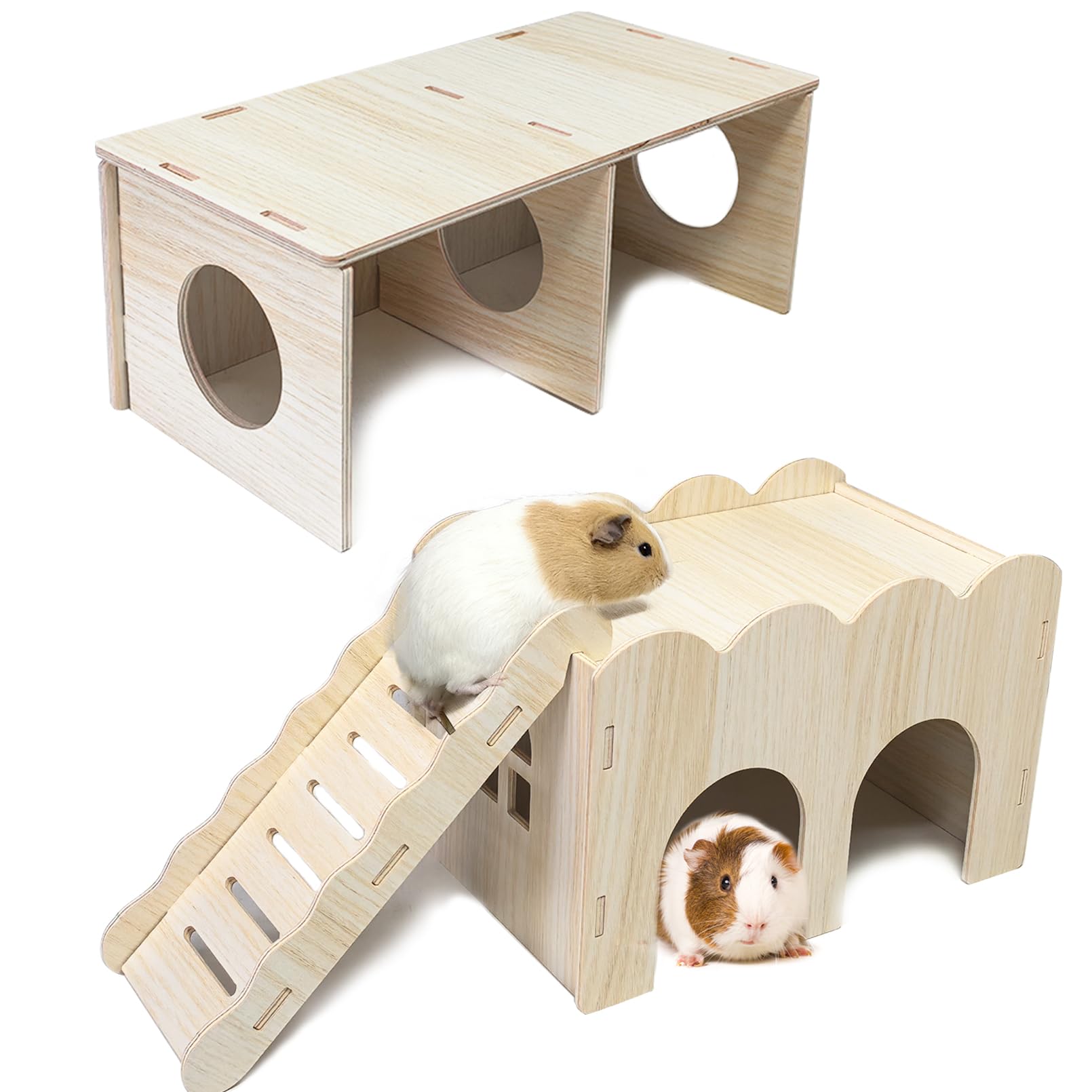 Hamiledyi escondite de madera con túnel grande para hámster sirio, exploración segura.