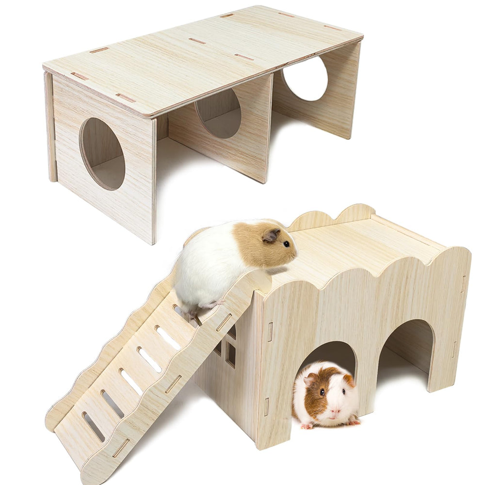 Hamiledyi escondite de madera con túnel grande para hámster sirio, exploración segura.