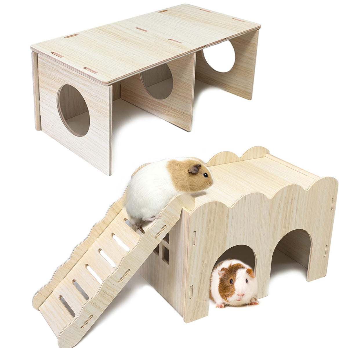 Hamiledyi escondite de madera con túnel grande para hámster sirio, exploración segura.
