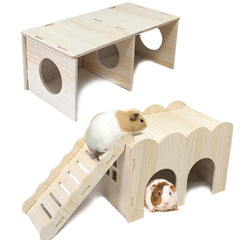 Hamiledyi escondite de madera con túnel grande para hámster sirio, exploración segura.