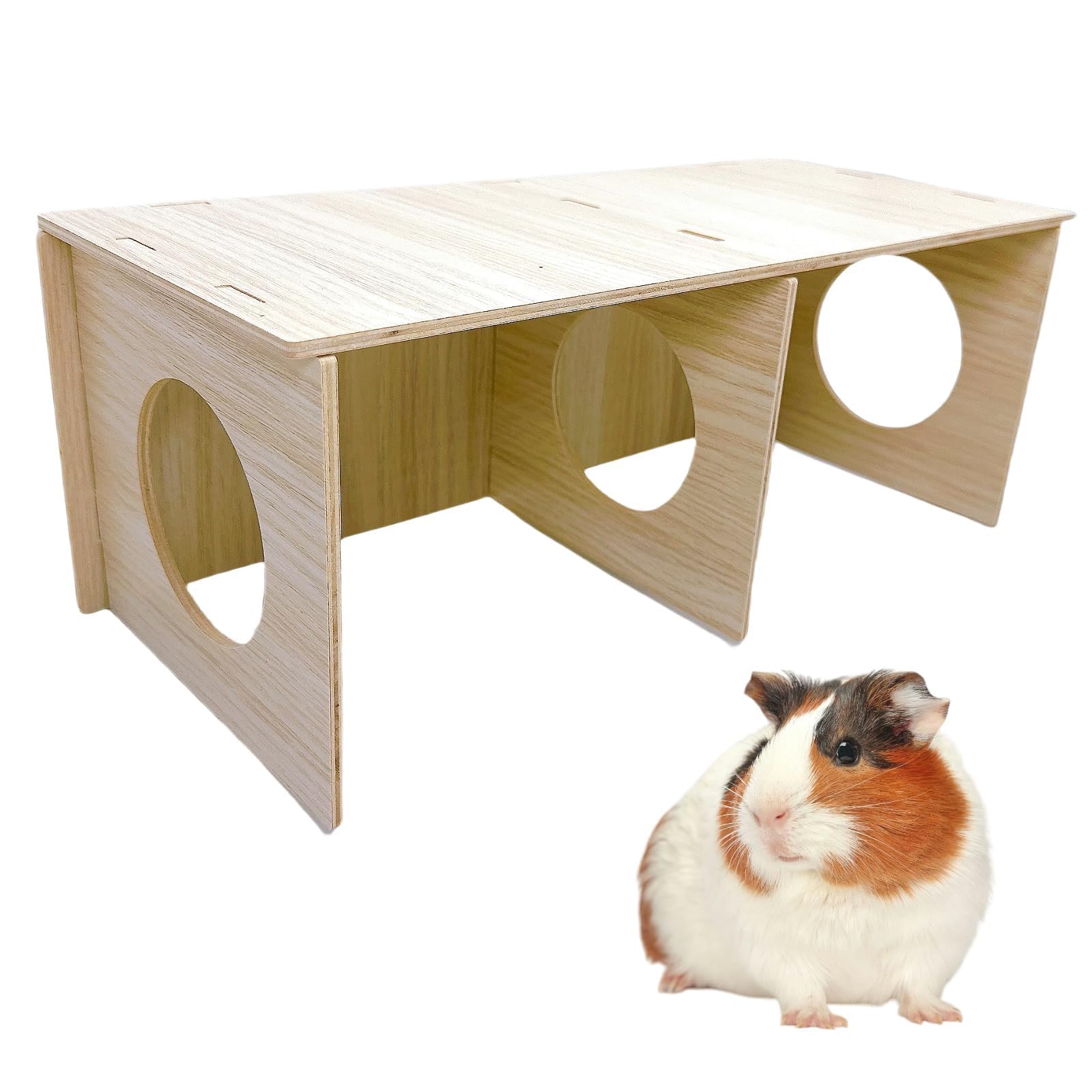 Hamiledyi refugio hámster: túnel de dos cámaras en madera, ideal para esconderse y explorar.
