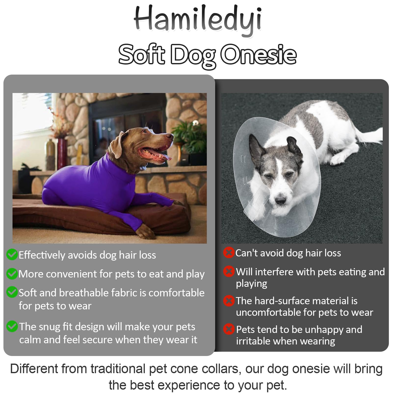 Hamiledyi pijama-perro-cobertura-total: cubre cuerpo y patas para menos pelos sueltos.