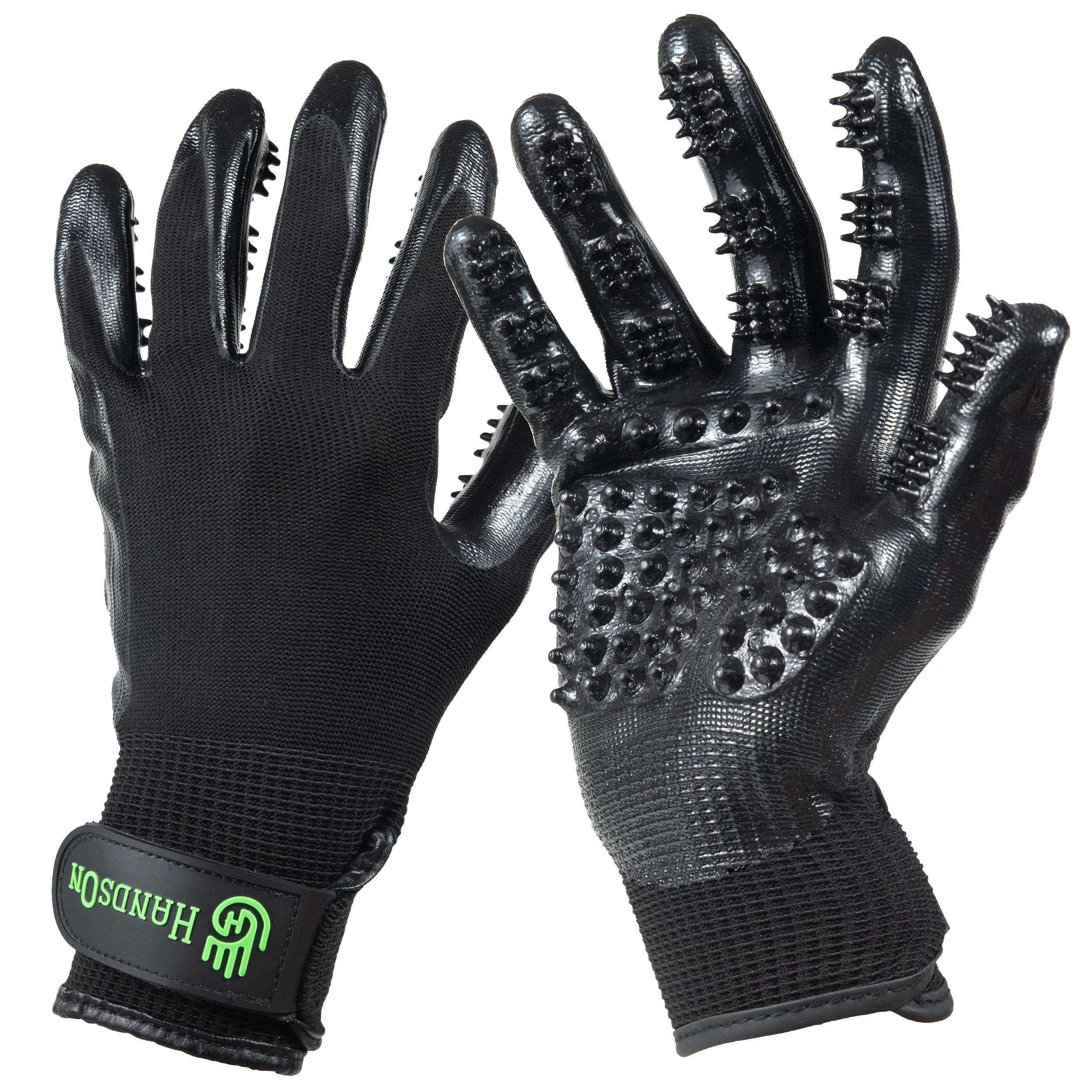 Guantes de cepillado H HANDSON, vista frontal para cepillar y quitar pelo de mascotas