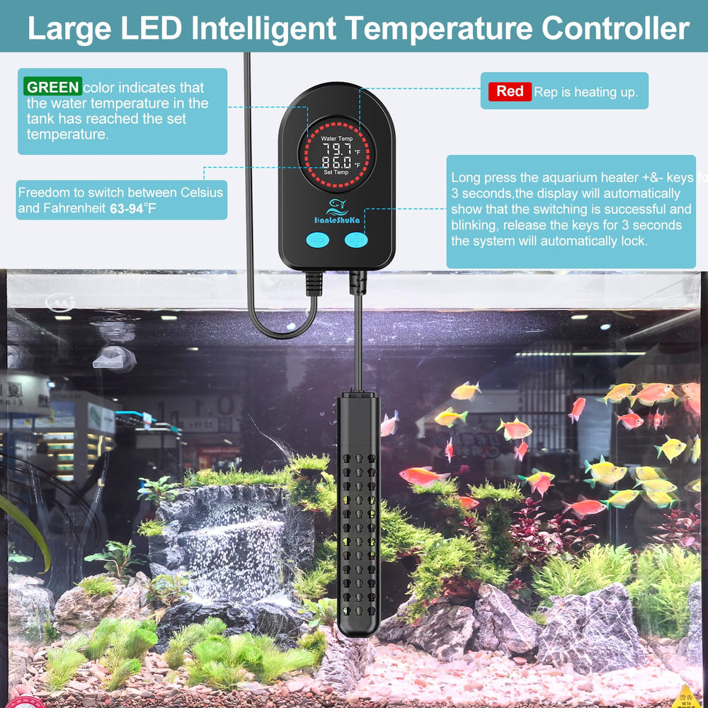 Calentador HANLESHUKA submersible 300W con panel de control para temperatura estable.
