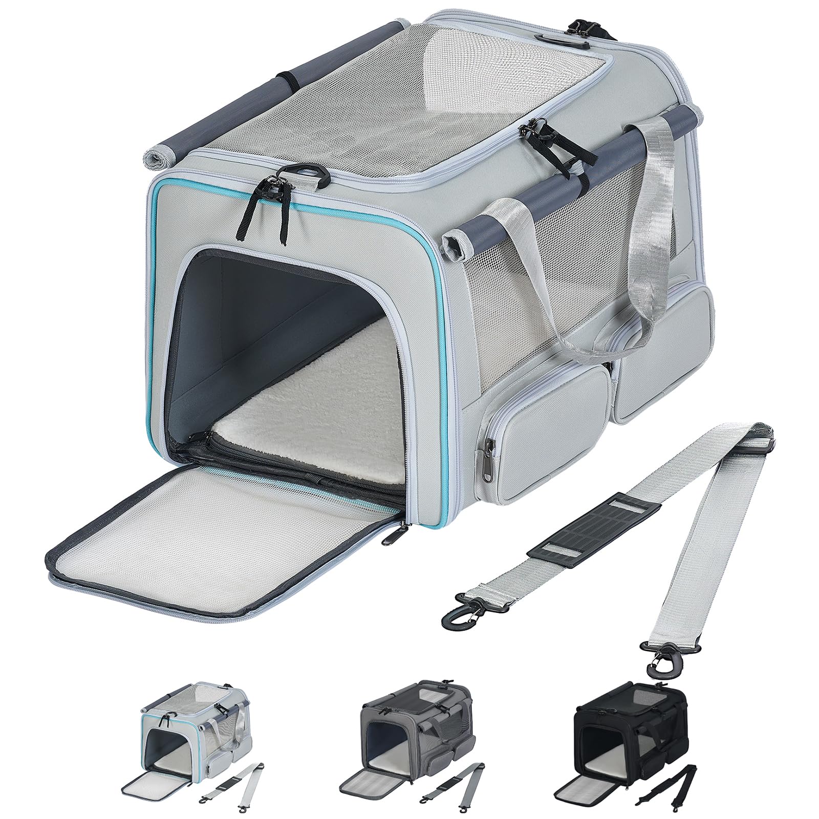 Hannadepot transportín blando para gatos y perros con interior espacioso para descansar.