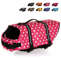 HAOCOO chaleco salvavidas para perro con lunares rosas, frontal con mayor visibilidad.