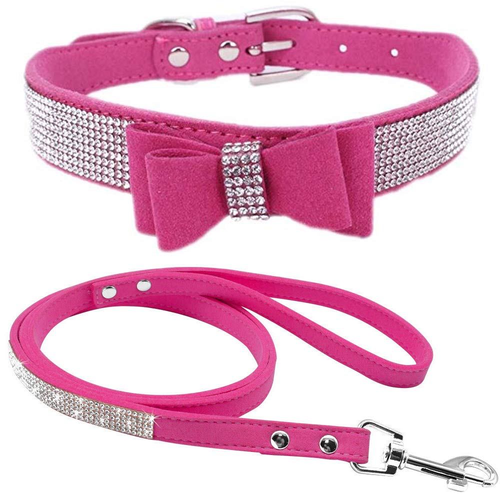 Collar Haoyueer con bling rosa y cristal, perfecto para paseos elegantes