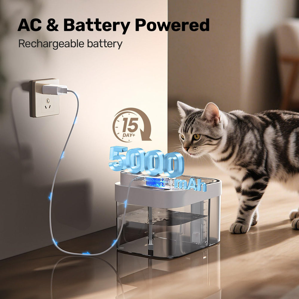 Bebedero HAPAW con batería integrada para uso durante cortes de energía.