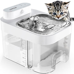Bebedero HAPAW con tanques duales para agua fresca y desecho, ideal para gatos.