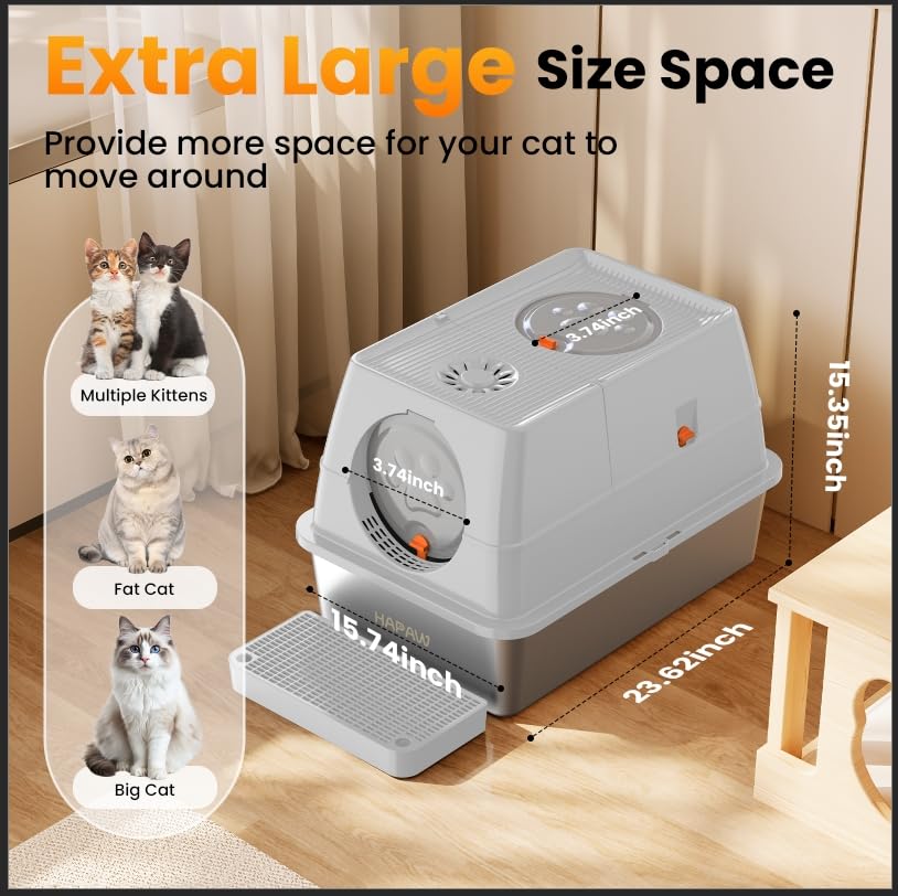 HAPAW caja de arena con tapa plegable 135° para acceso fácil.