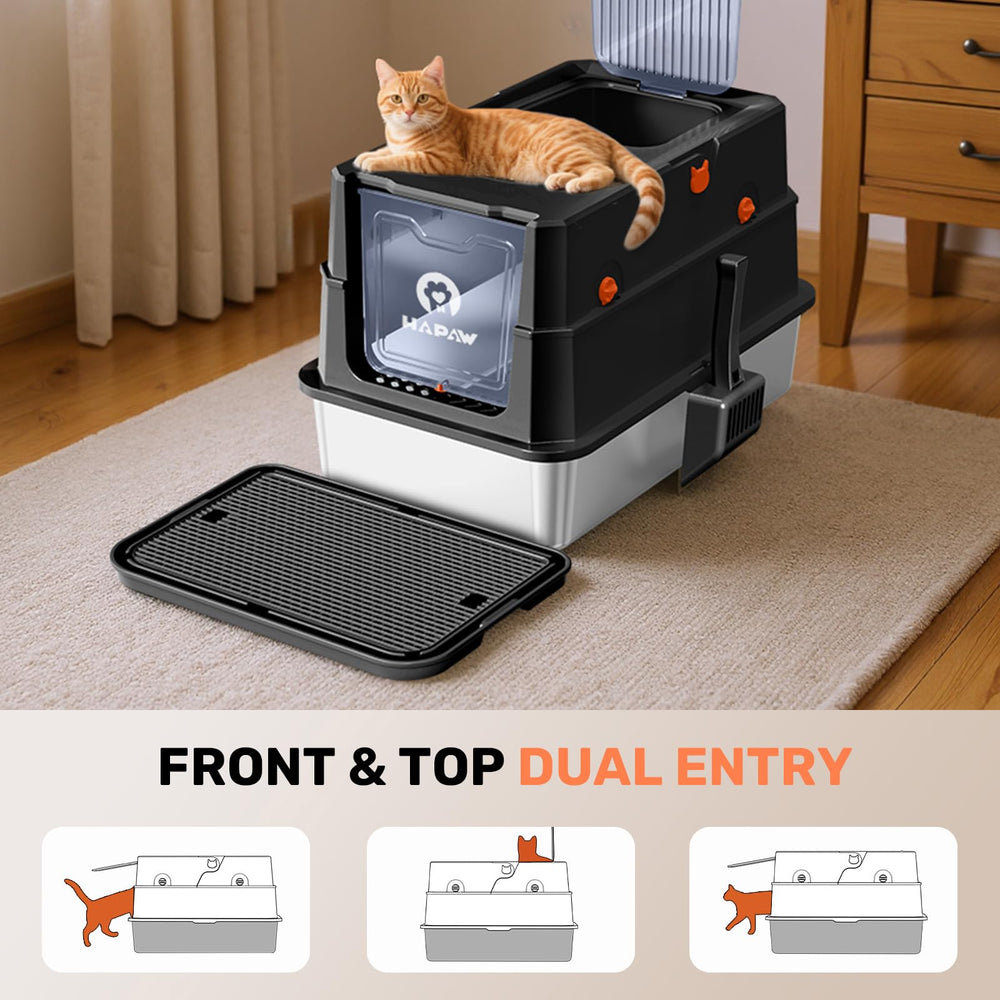HAPAW caja de arena dimensiones 22.9x14.6x14.8 pulgadas, espacio amplio