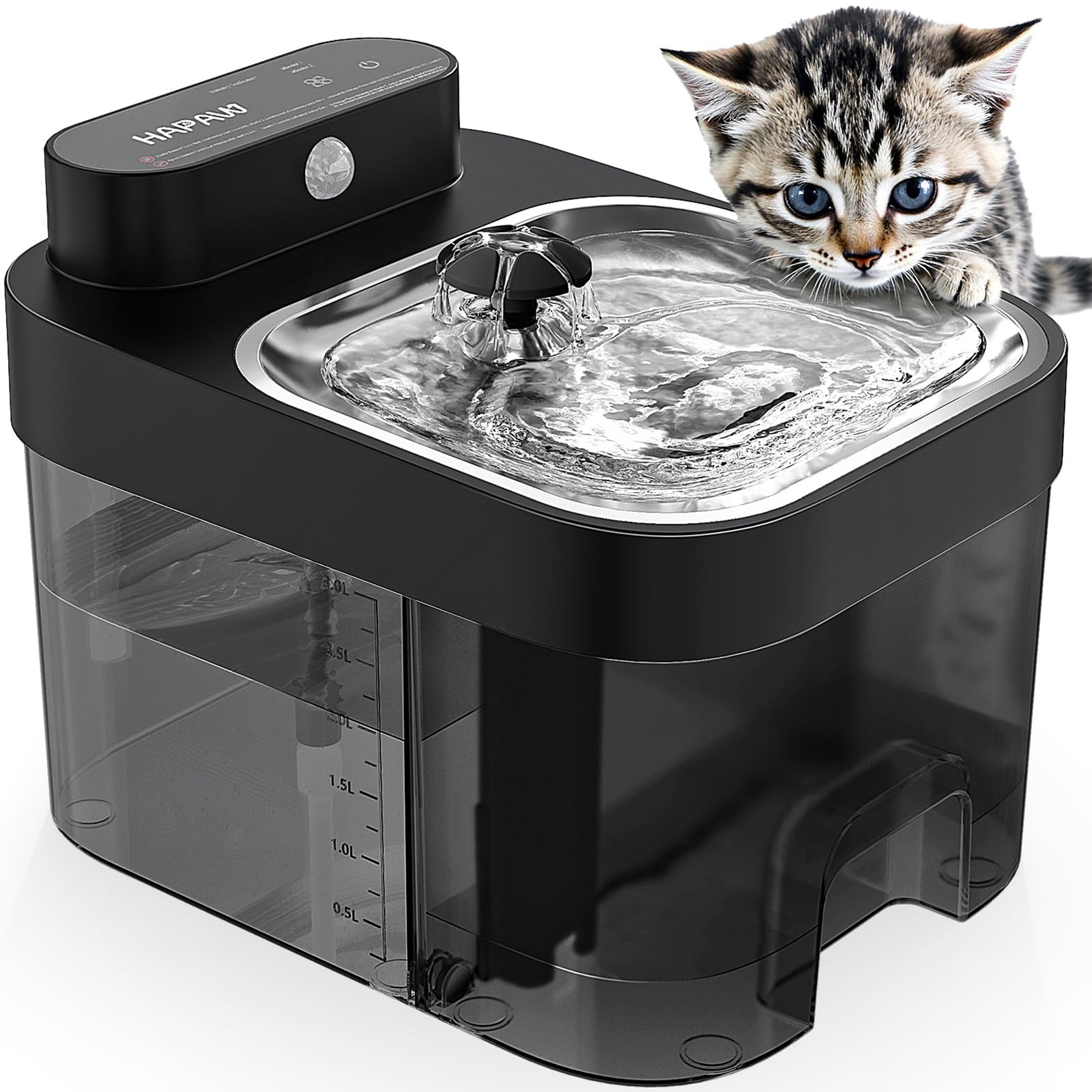 HAPAW fuente de agua para gatos con tanque 3L para mayor autonomía.