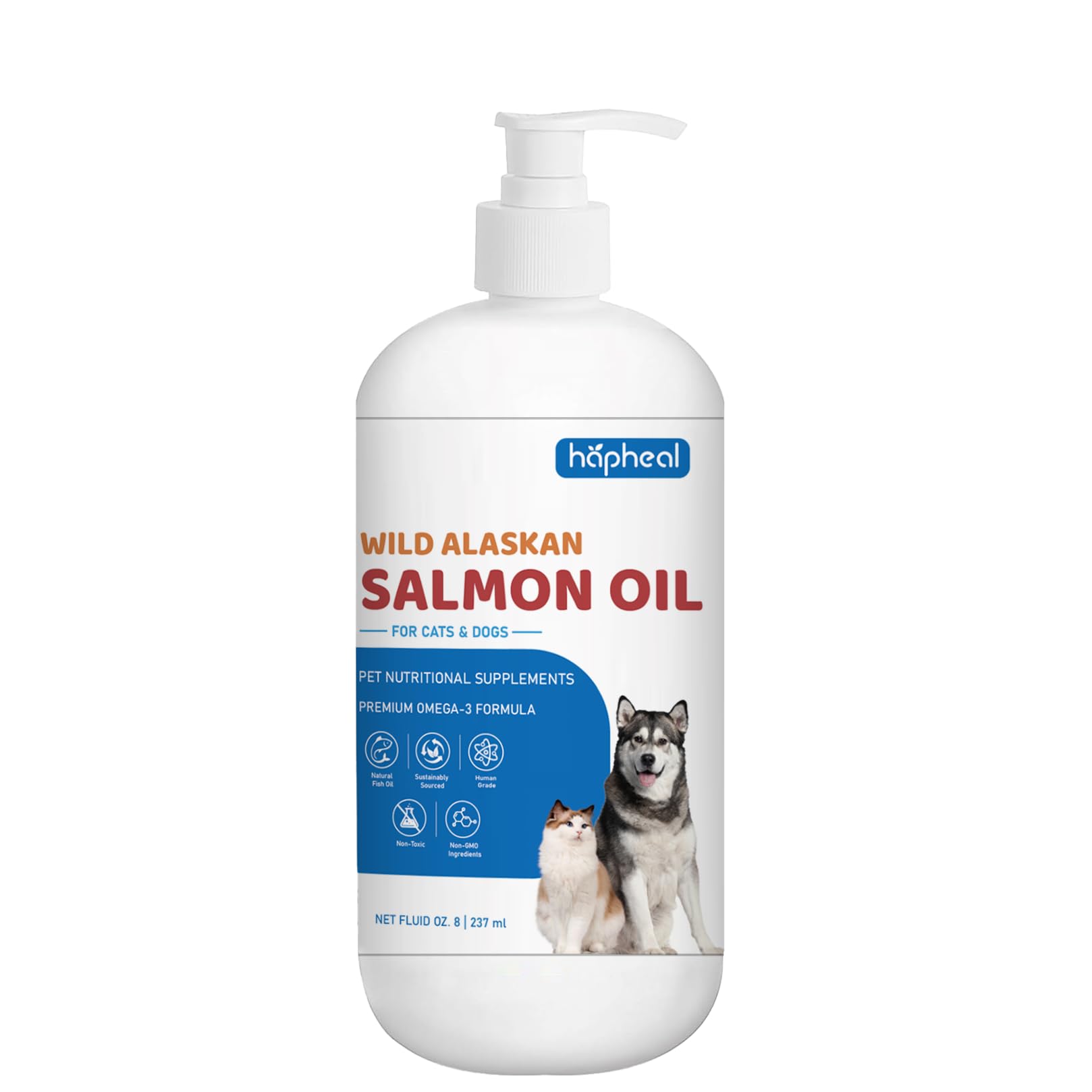 Aceite de hapheal salmón en envase con pump para dosis fáciles.