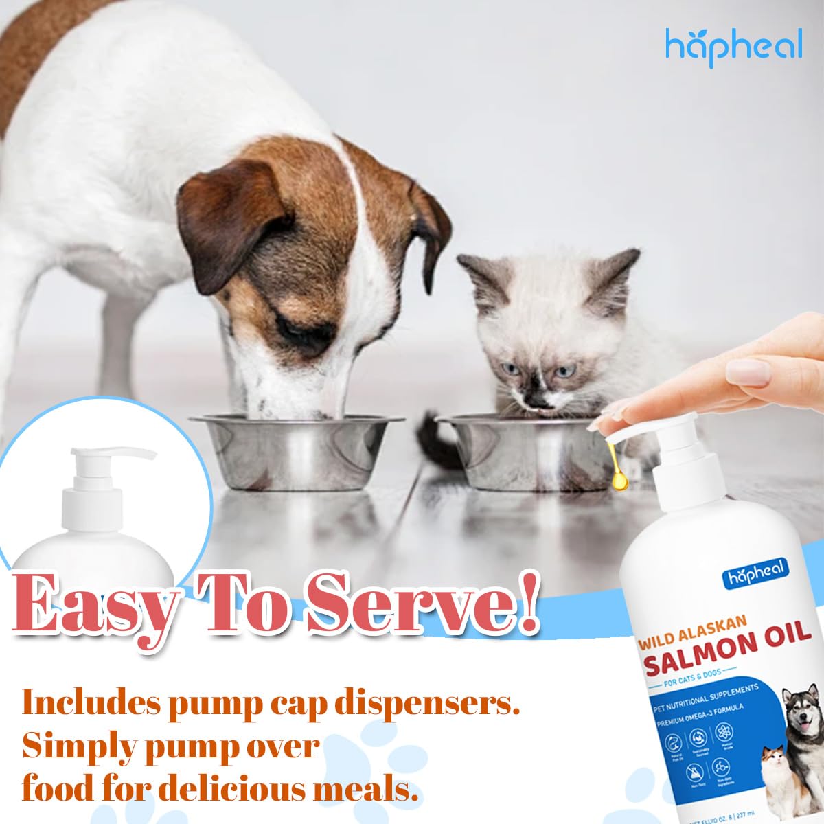 Envase ecológico de hapheal aceite salmón para mascotas conscientes.