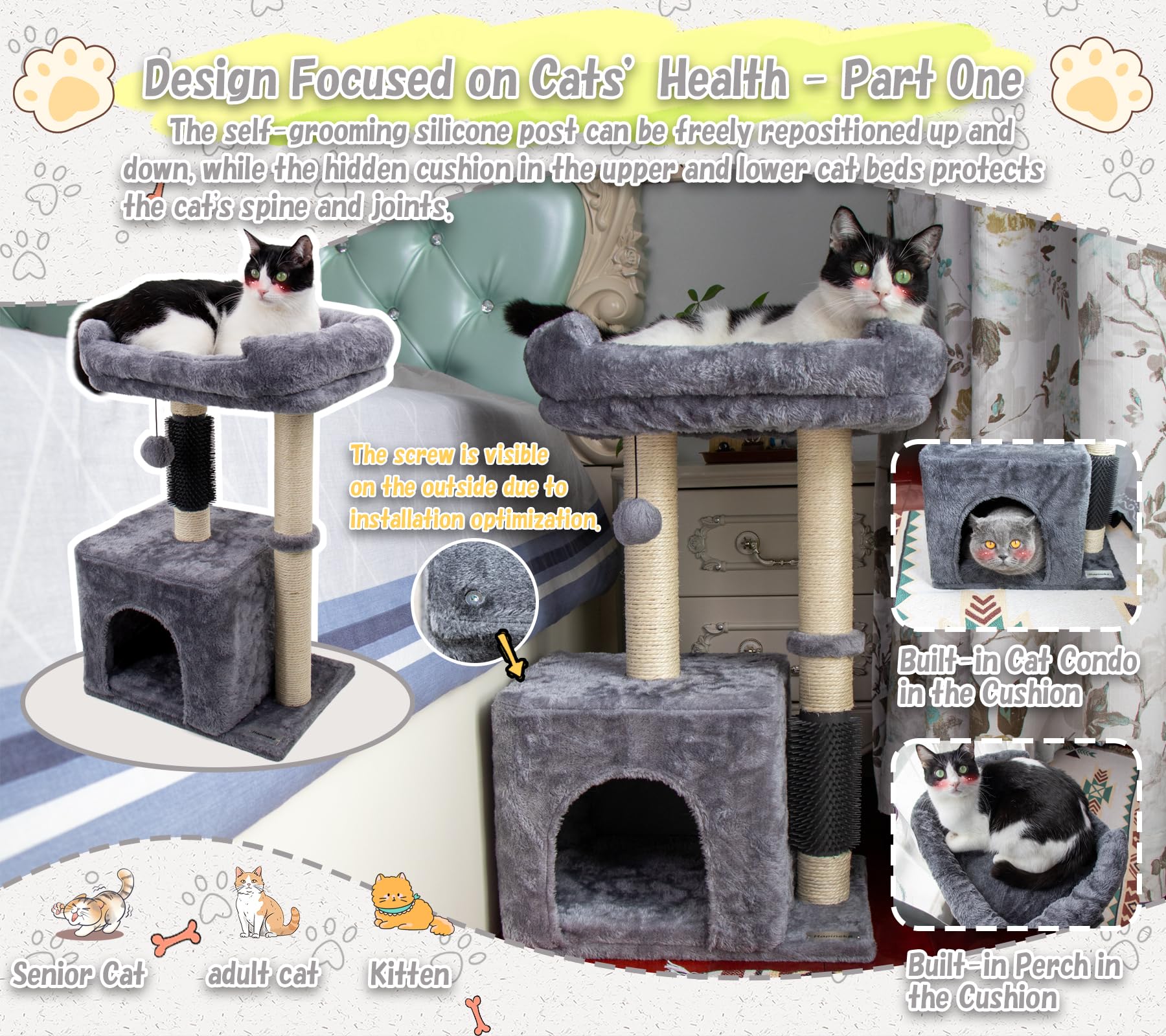Hapineko arbol gatos bola juego colgante para curiosidad y ejercicio