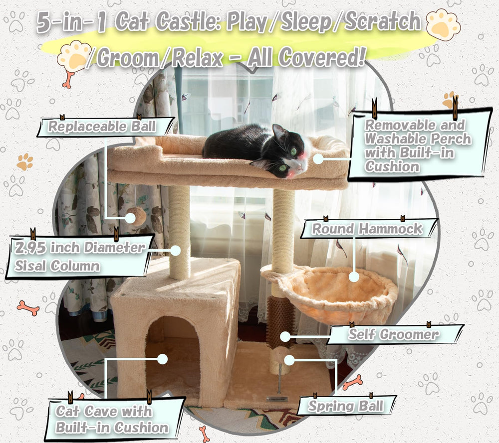 Hapineko cueva-gato beige, refugio cómodo para dormir y esconderse.