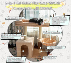 Hapineko cueva-gato beige, refugio cómodo para dormir y esconderse.