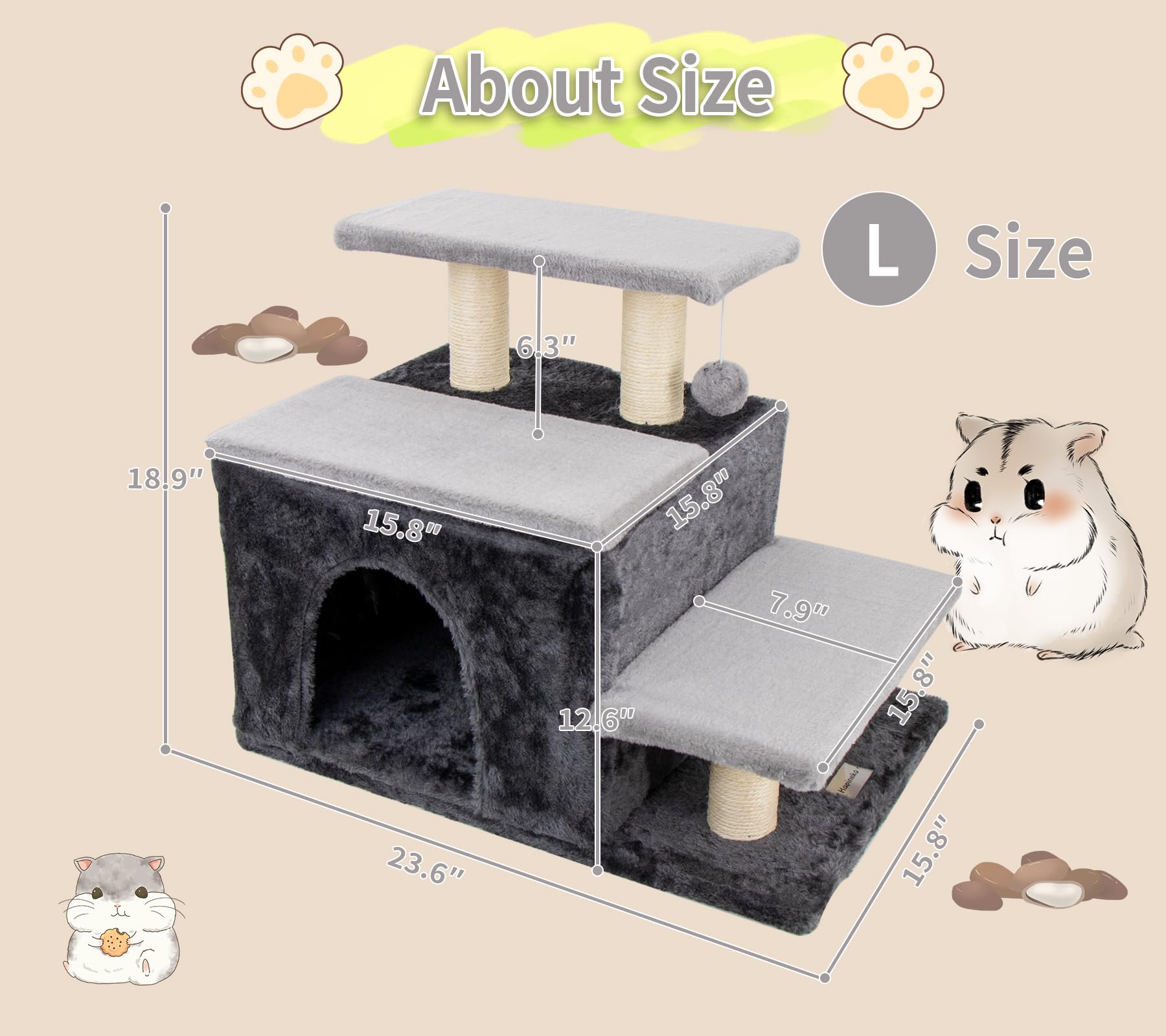 Hapineko condo-grande, espacio amplio para gatos grandes.