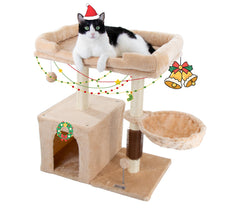 Hapineko torre-gato 28-4 pulgadas beige, plataforma estable para juego y descanso.