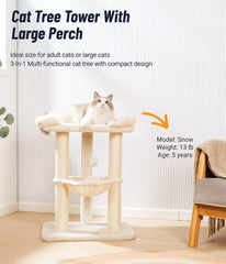 Cama amplia Happi N Pets para gatos grandes, vista al exterior y comodidad para dormir.