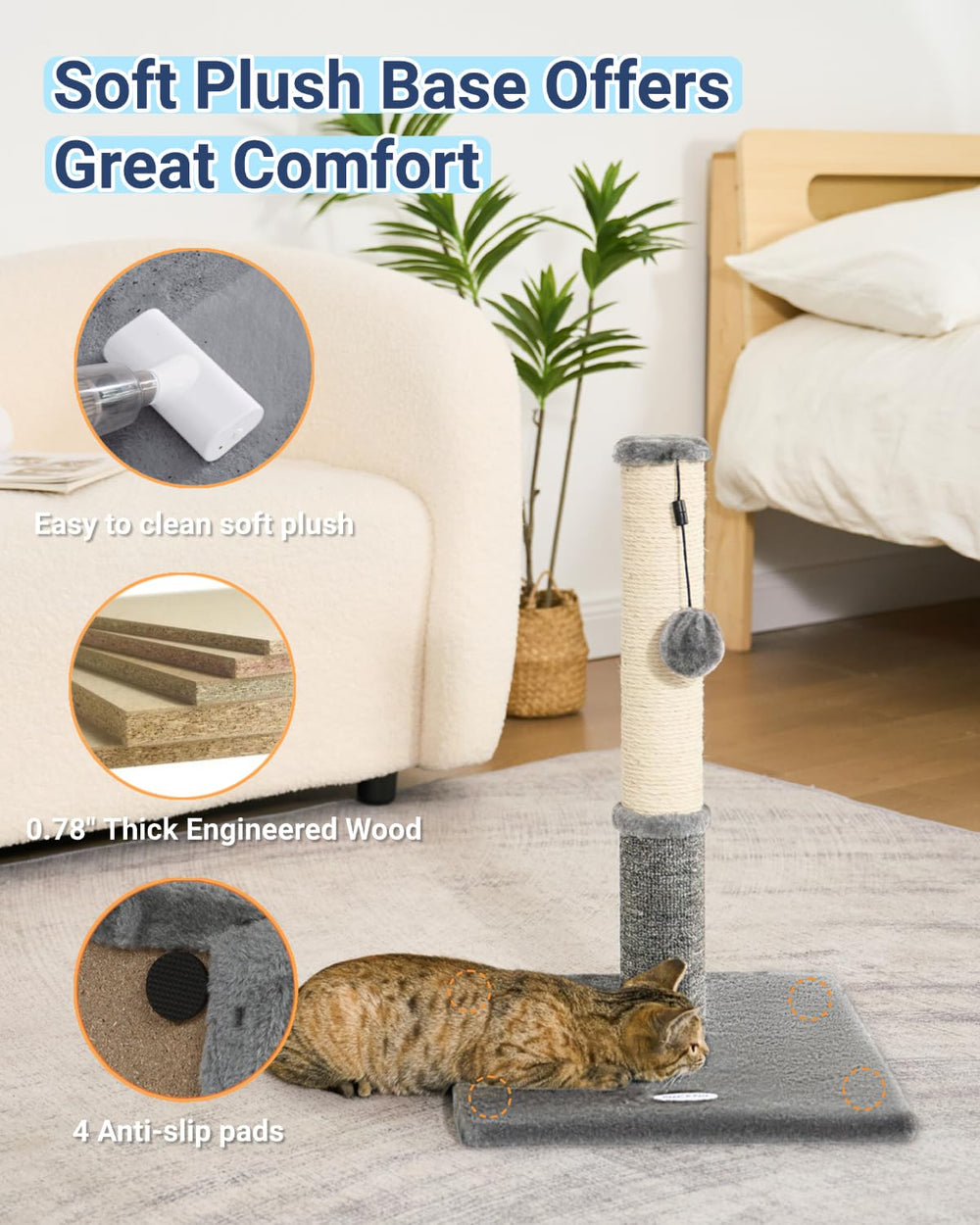 Happi N Pets Materiales duraderos de sisal y alfombra para mayor resistencia.