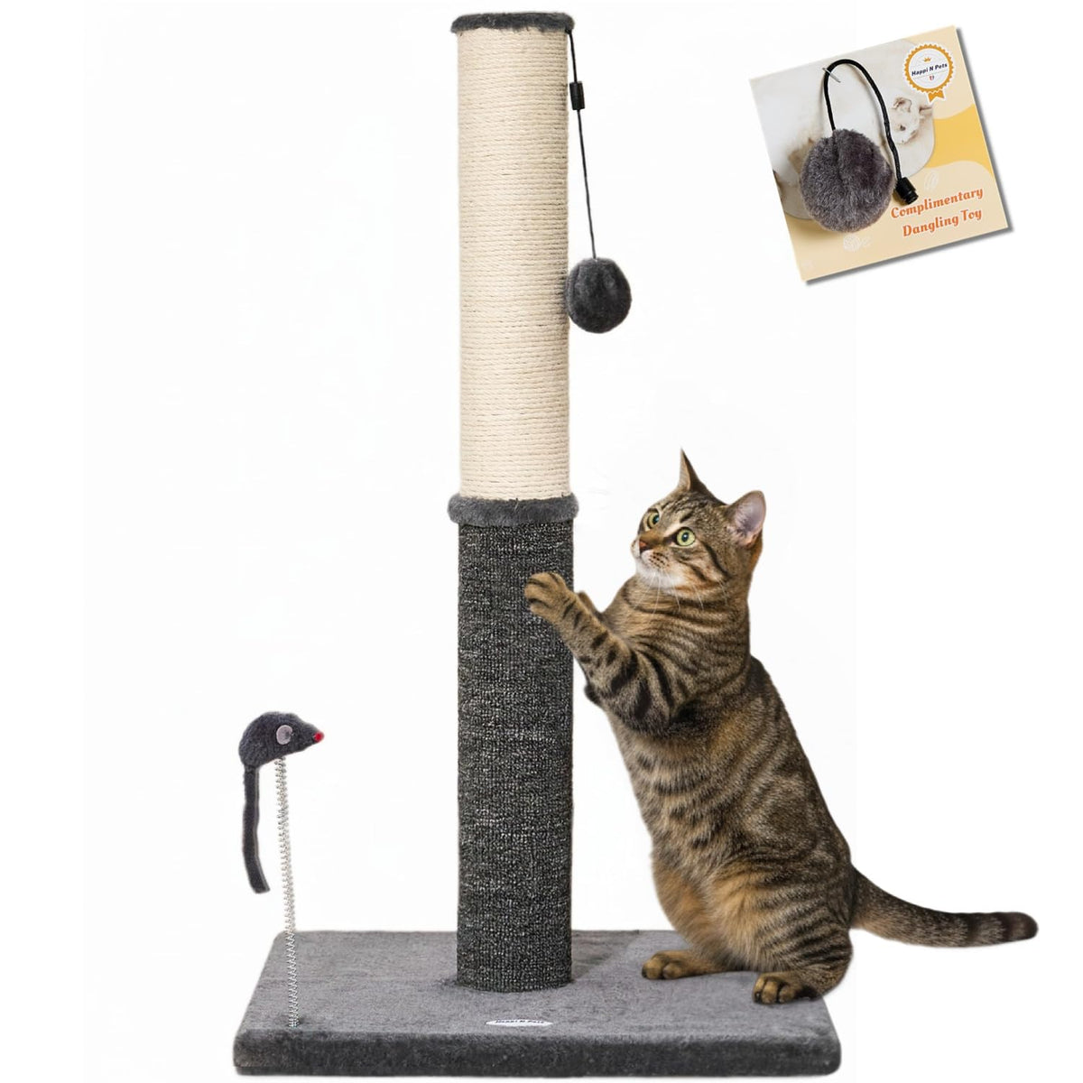 Happi N Pets poste rasca-gato 29.5 pulgadas, vista lateral para estiramiento
