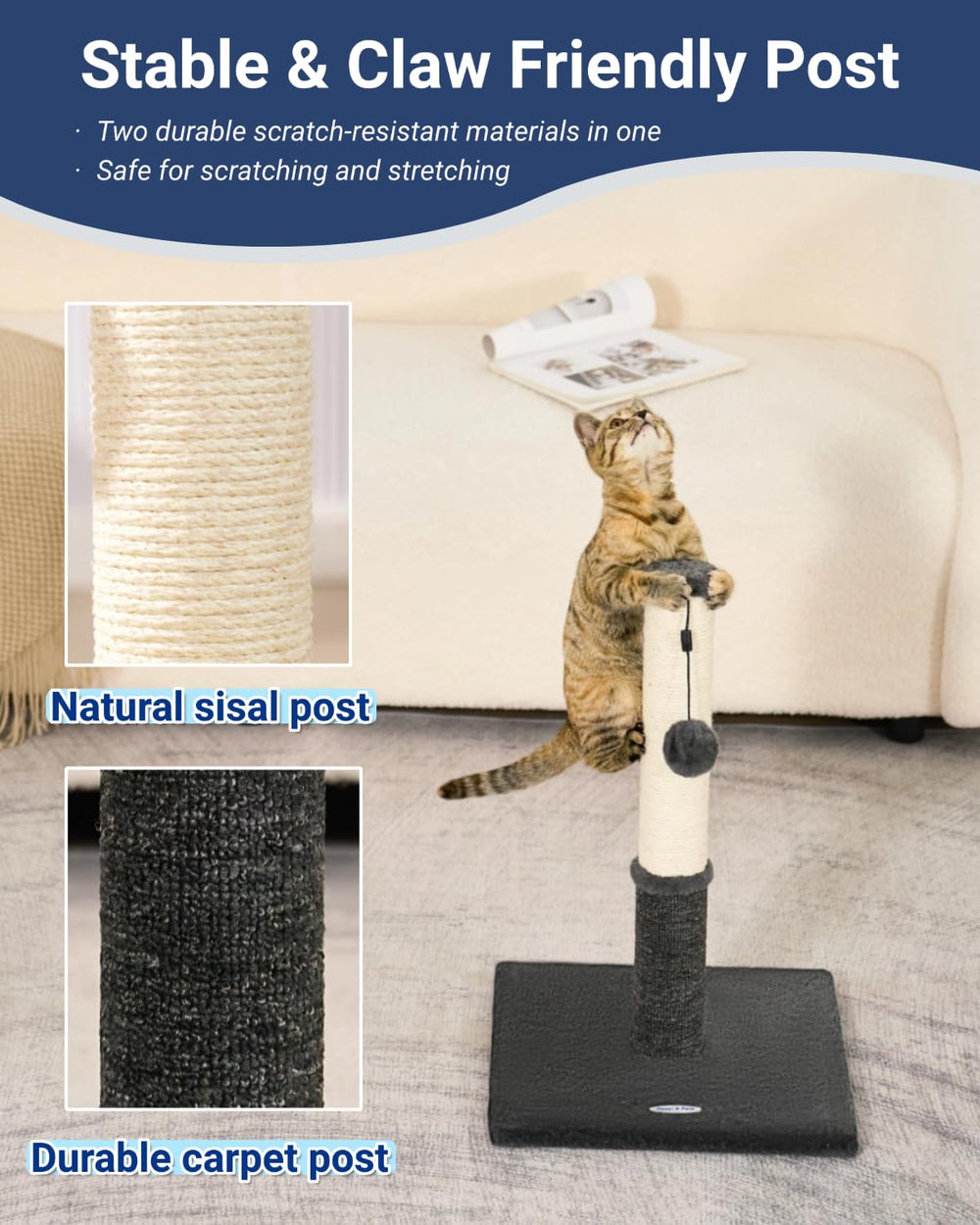 Happi N Pets poste con alfombra suave; textura adicional para gatos sensibles