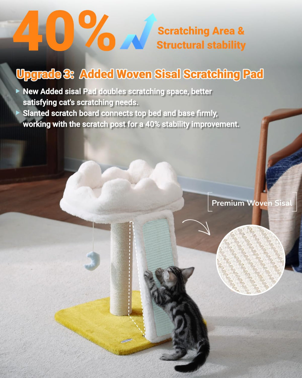 Happi N Pets torre 28 pulgadas: cama amplia para felinos medianos