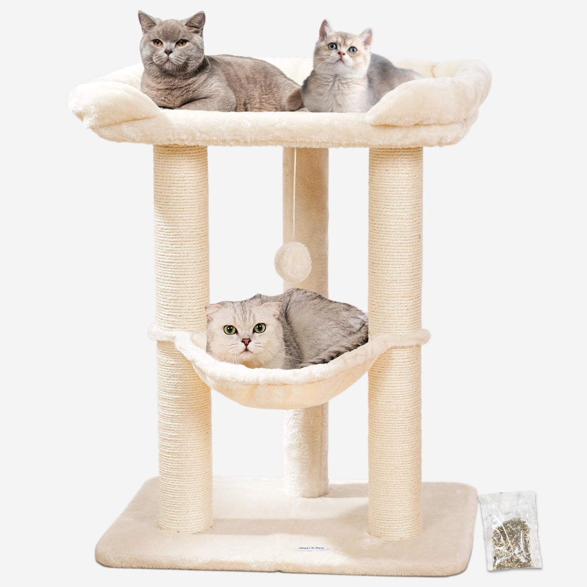 Torre Happi N Pets de 28 pulgadas para gatos grandes, descanso seguro.
