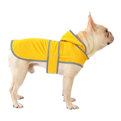 HAPPIERE capa de lluvia para perro mediano en amarillo, vista trasera, ajuste cómodo.