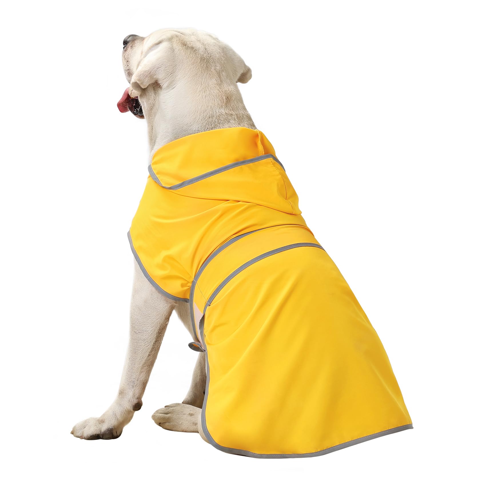 HAPPIERE chaqueta para perro grande, vista trasera, cobertura amplia para climas húmedos.
