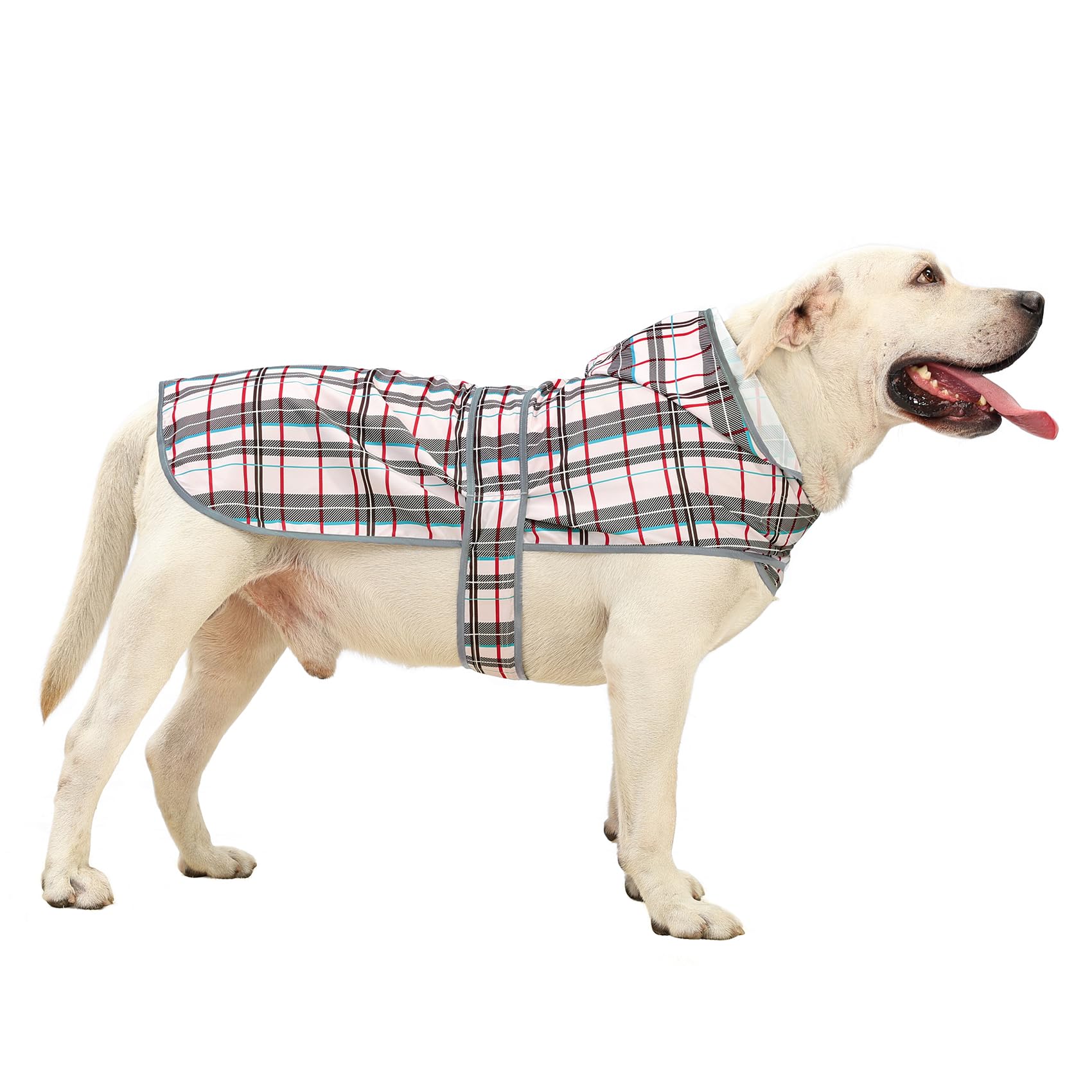 HAPPIERE chubasquero para perro grande en plaid XXL, ideal para paseos bajo lluvia.